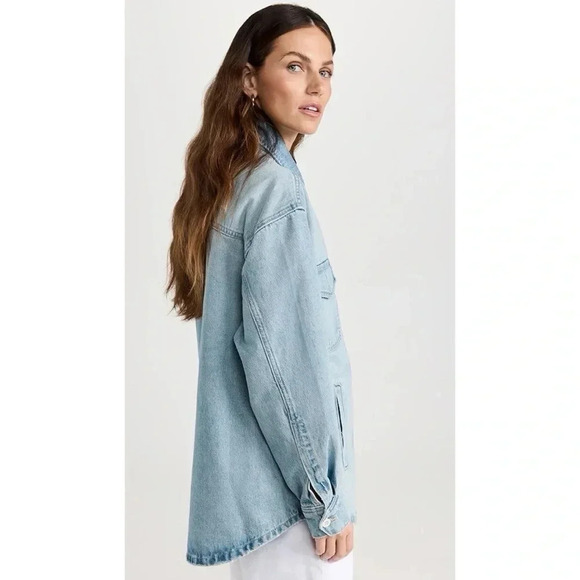 New Favorite Daughter The David Shacket Denim Jean Button Down Blue Large - Picture 3 of 17
